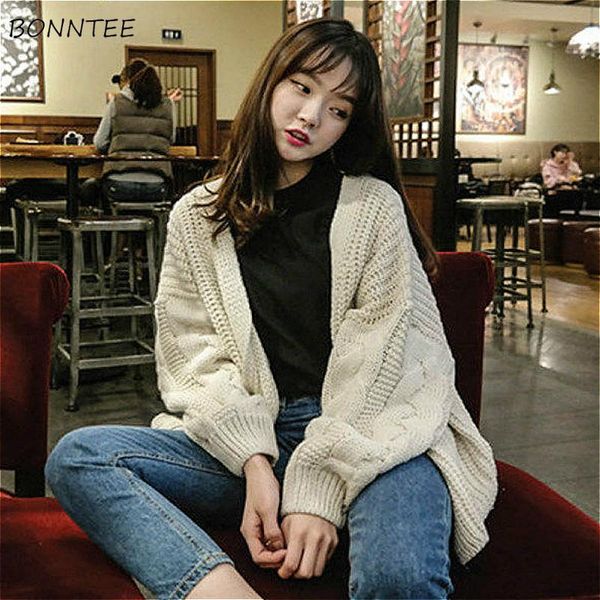 

sweaters women spring 2020 new casual knitting cardigans solid cute fashion all-match female clothing loose ulzzang long sleeve, White