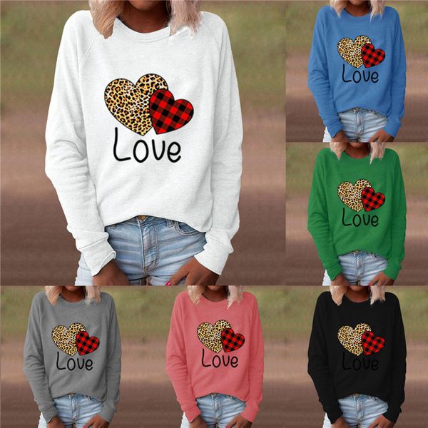 

2021 valentine's day women letters love heart printed t-shirt long sleeve round neck ladies blouses spring casual plus size clothes hh1, White