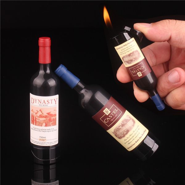 Creativo Antivento Bottiglia di Vino Forma Accendino Gas Butano Ricarica Accendisigari Accessori Jet Divertente Tascabile Gadget Regalo Insolito Per L'uomo Preferiti