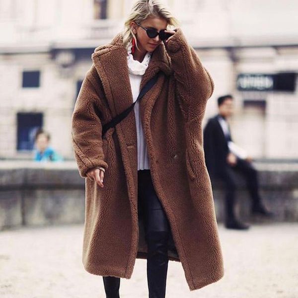 

teddy coat winter coat women thick warm casual long faux fur jacket large size plush size overcoat fourrure femme1, Black