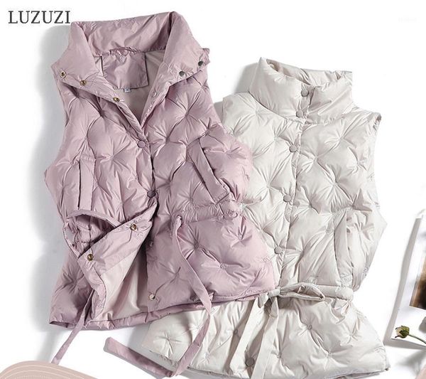 

women's vests luzuzi autumn winter women's vest coat sleeveless jacket 90% white duck down women warm chaleco mujer gilet casaco f, Black;white
