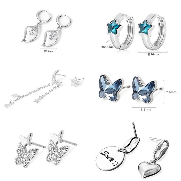 

stud simple silver color moon star butterfly huggie earrings for women cz circle geometry piercing fashion jewelry, Golden;silver