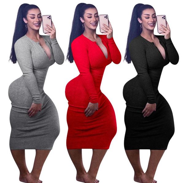 

casual dresses 444139 autumn winter women fashion solid thread pit bodycon dress vestidos plus size, Black;gray
