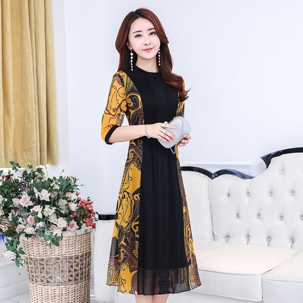 

2021 new retro yellow summer dressed chinese famale vintage women's large 5xl dress mujer fy647 t2by, Black;gray