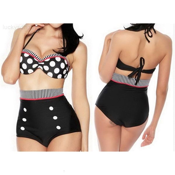 

neck high waisted retro cover belly double hanging bikini wave swimsuit, White;black