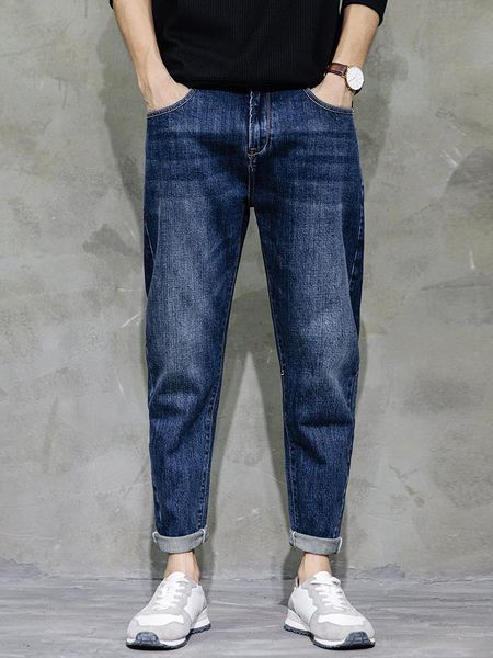 

men's jeans autumn and winter stretch loose straight washing water to make old nine-point long pants american leisure, Blue