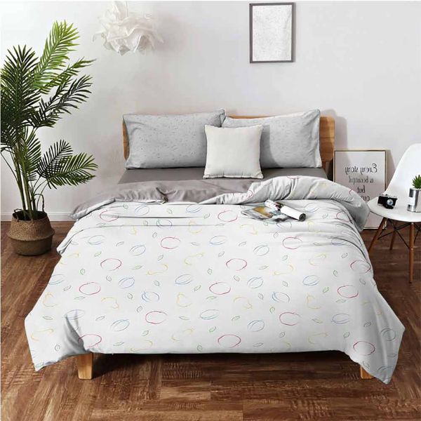 

crayon drawing style pattern with different fruits and green leaves healthy eatingbedding 3-piece set