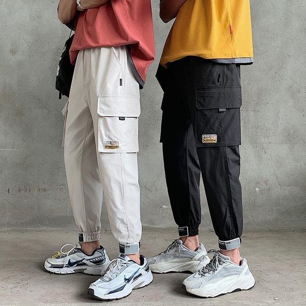 

men's cargo pants pocket men hiphop joggers pants trousers men streetwear, Black