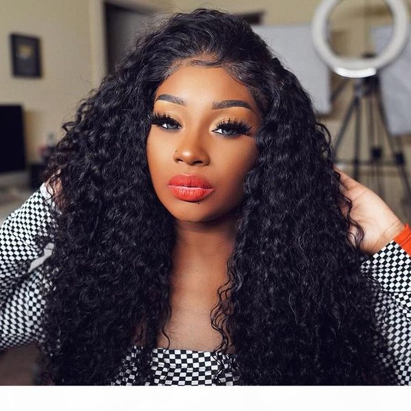 

curly human hair wigs for african women part glueless long curly remy malaysian glueless full lace virgin hair wig with baby hair, Black;brown