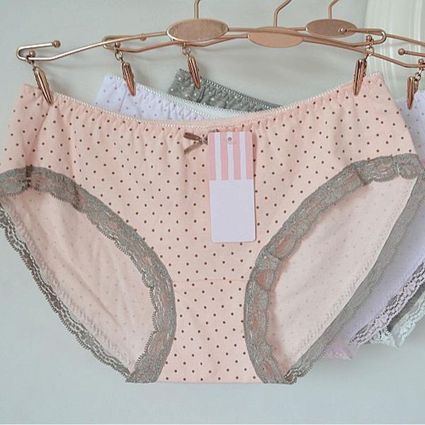 

women's panties dot pink ladies brief girl's briefs gift soft cotton underware grey panies for girls 3pcs/lot, Black;pink