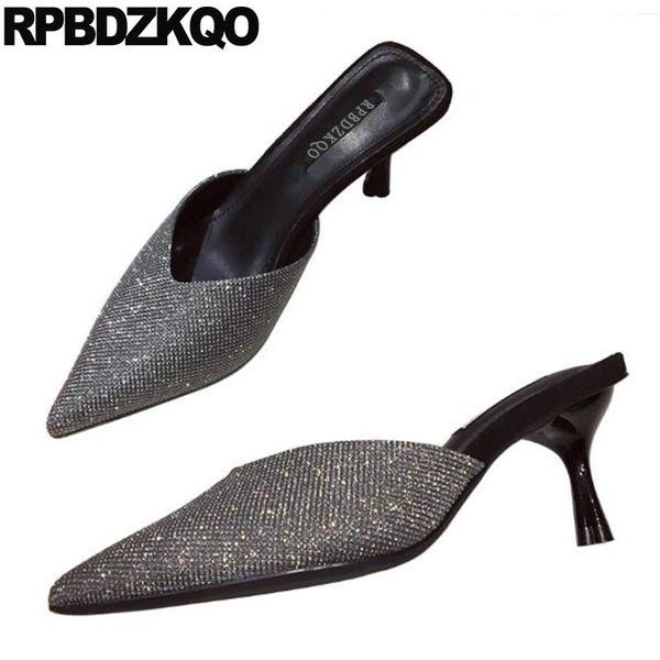 

dress shoes stiletto gold glitter diamond gun color thin high heels jewel crystal party size 4 34 pointed toe pumps ladies rhinestone, Black