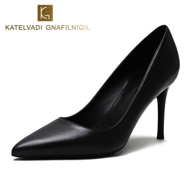 

katelvadi party shoes high heels fashion women pumps black split leather 8cm high heel wedding shoes woman,k-319 1007, Black;white