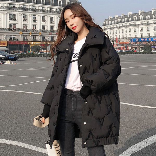 

2021 newsingle breasted long female winter women's jackets collar plus size style thick outwear s967, Black