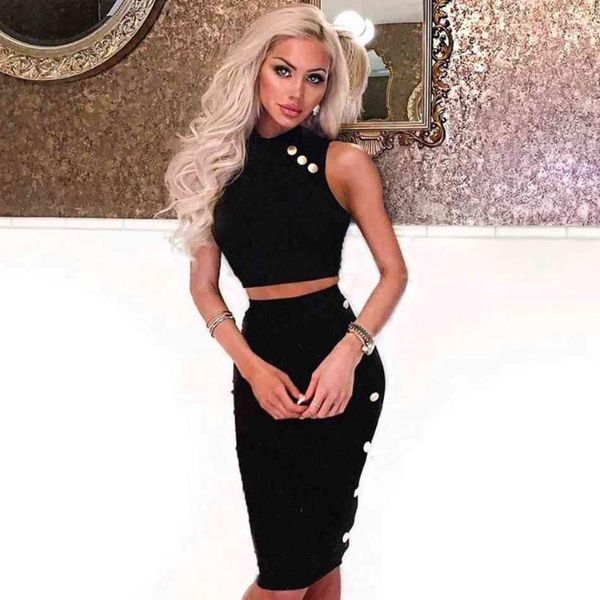 

seamyla 2020 new women summer bandage 2 two pieces set short skirt buttons club celebrity evening party sets vestidos1, White