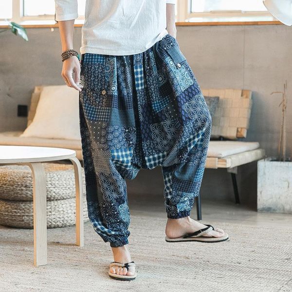 

yoga outfits men sweatpant linen nepal loose wide leg crotch pant casual baggy bloomers running jogger fitness gym workout activewear1, White;red