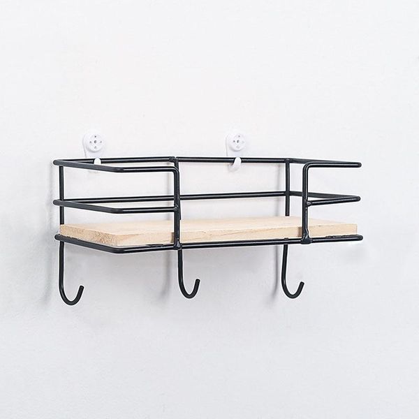 

1pc creative iron wood storage rack home kitchen balcony hook plants hanging basket shelf decoration1