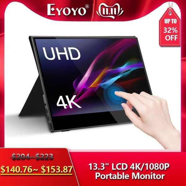 

eyoyo portable gaming monitor 13.3" lcd 4k uhd type c touch ips 1080p display for ps4 lapphone xbox switch with case1