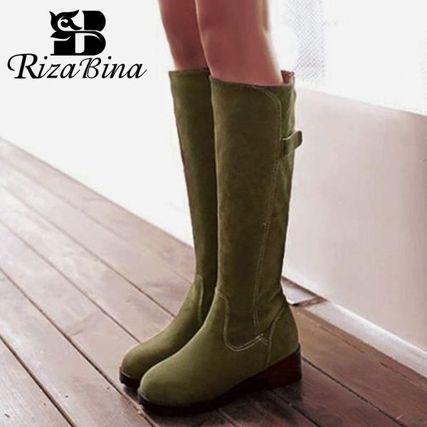 

boots rizabina women knee high snow winter keep warm plush flats shoes casual round toe thicken fur long size 34-431, Black