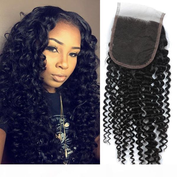 

kinky curly lace closure peruvian virgin hair natural color human hair extensions 1 piece closure longjia hair products, Black;brown