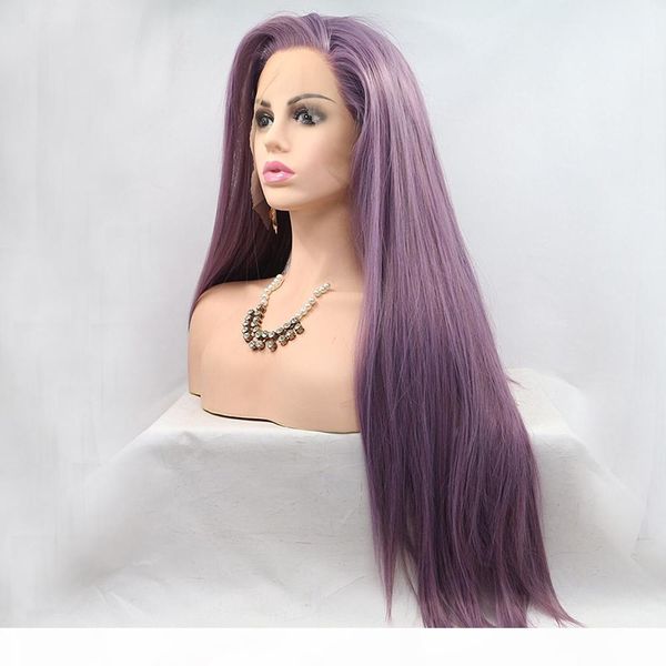 

fantasy beauty heat resistant fibeter glueless straight purple synthetic lace front wig lavender hair wigs for women, Black