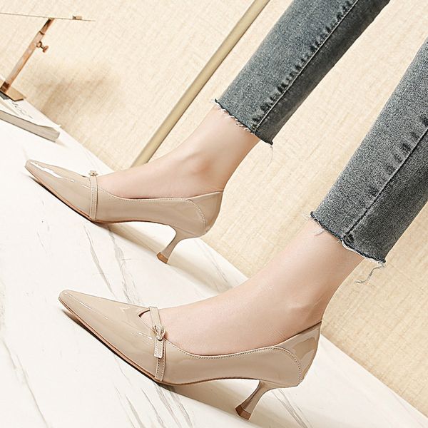 

patent high heels women's slim heel soft leather 2020 new versatile girl small fresh pointed single red wedding shoes