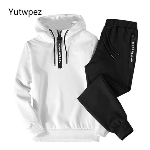 

patchwork men's sportswear sets 2020 autumn winter hooded thick male casual tracksuit men 2 piece sweatshirt + sweatpants set1, Gray