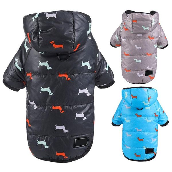 

dog apparel pet clothes winter thickening cotton-padded coat jacket warm costume hooded button with leash ring for chihuahua
