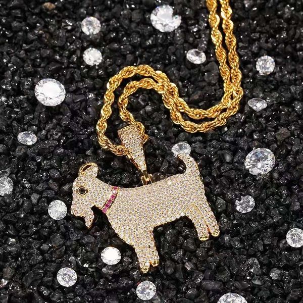 

iced out goat pendant necklaces for men women luxury designer sheep bling diamond pendants gold silver animal hip hop jewelry chain gift