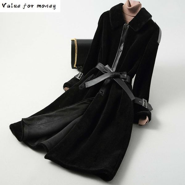 

winter autumn coat women clothes 2021 real fur coat korean vintage sheep shearing fur wool jacket abrigo mujer kqn18200 zt2779, Black