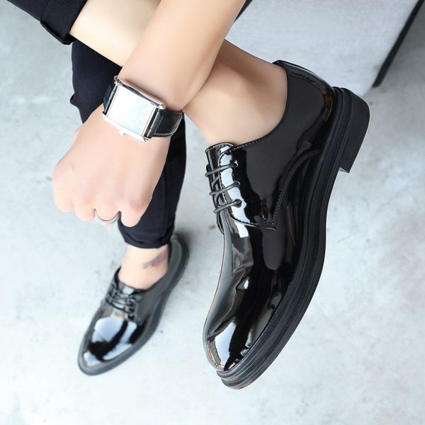 

2020 new business leather shoes mens autumn korean style patent leather wedding groom casual shoes british trend mens formal shoes, Black