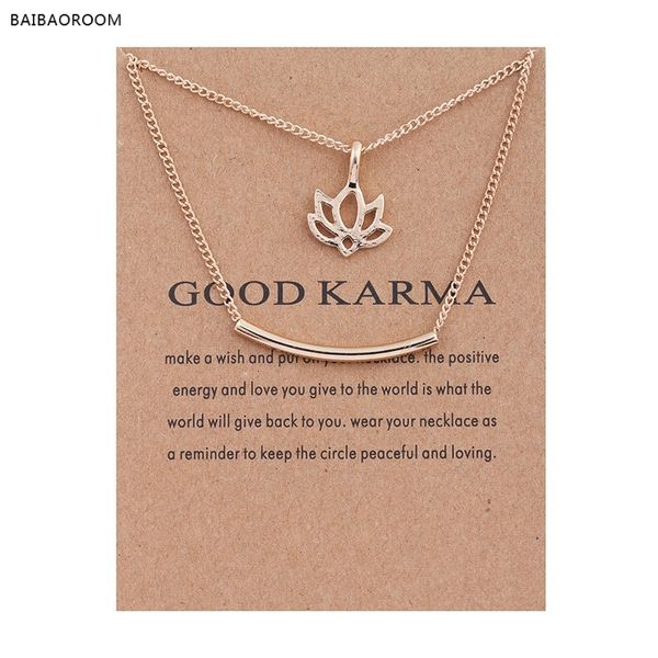 

12pcs golden plated good karma marble lotus double layer alloy clavicle bone pendant short necklace 200929, Silver
