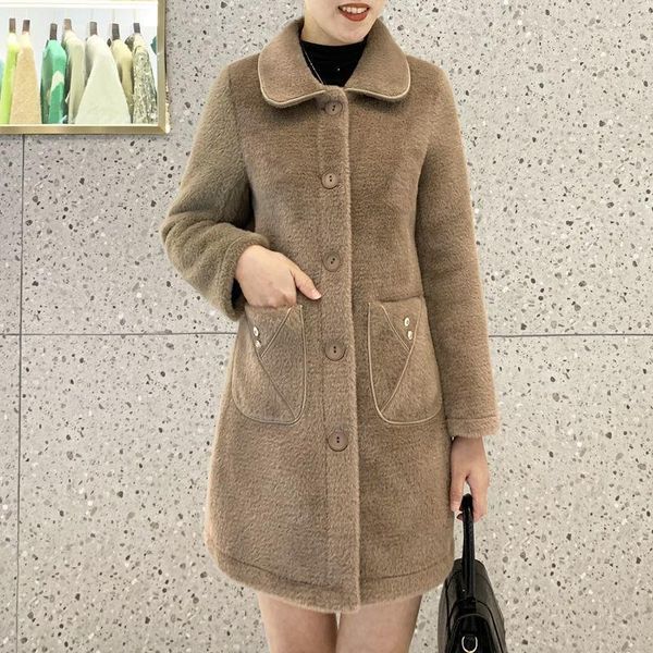 

women new 2021 autumn winter faux loose coats female thicken warm outerwear ladies plush casula fake fur overcoat s6681, Black