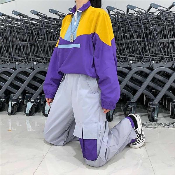 

nicemix 2pc set pantsweatshirt women harajuku stitching sweatshirts hoodies hop casual coat 2020 women sweatshirts pullover1, Gray