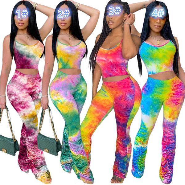 

fashion 2020 summer tie dye printed women vest and pants set two pieces set, Gray