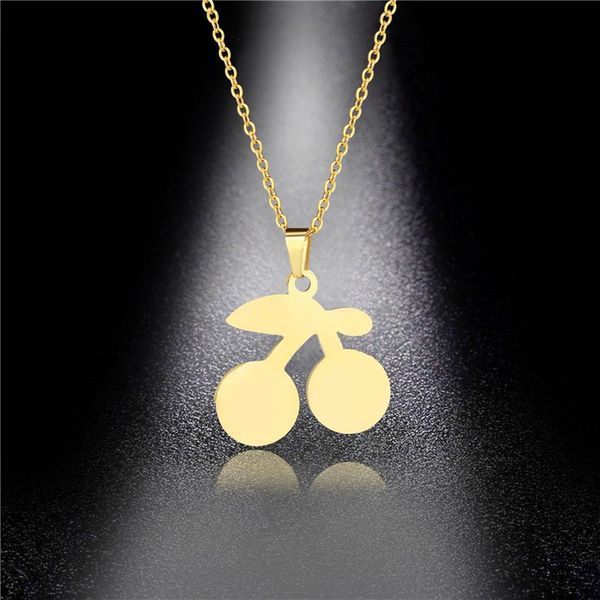 

creative fruit jewelry summer small fresh titanium steel cherry pendant metal stainless steel clavicle chain necklace female, Silver