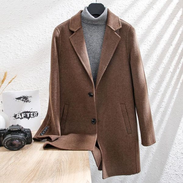 

pure wool double coat in the men's long over-the-knee double-sided cashmere coat suits brought cloth dust1, Black