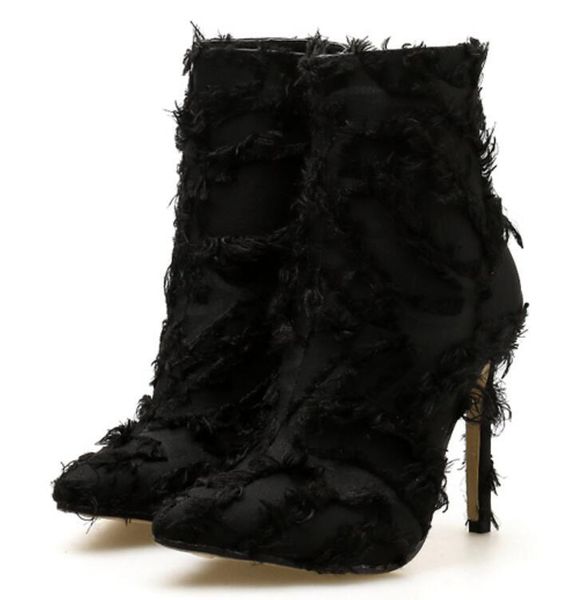 

sapato feminino women ankle boots thin high heels pump party club shoes woman gladiator shiny booties fabric chaussure ws181162, Black