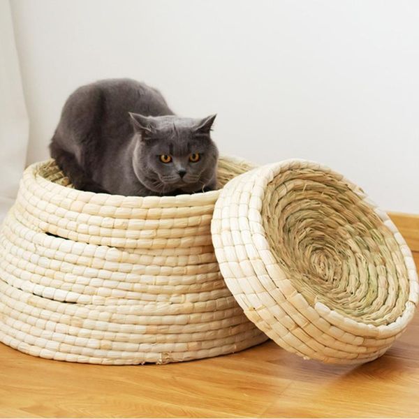 

pet straw braided bed puppy kennel cat nest kitten scratching sleeping mat pets house cats grinding claw cushion pad1