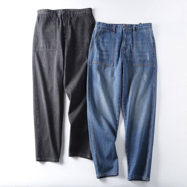 

men's thick a  khaki loose casual straight jeans daddy pants zx9870, Blue