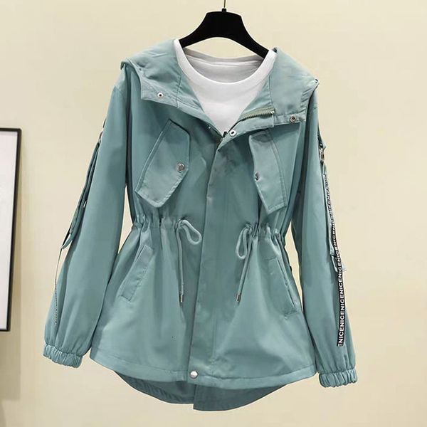 

women's windbreaker 2020 new spring and autumn loose hooded drawstring waist coat female short fashion jacket women clothing, Tan;black