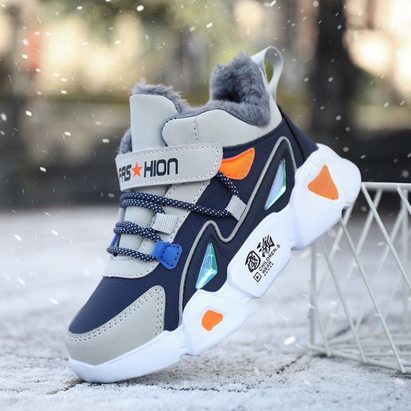 

winter kids children causal for boys sneakers girls shoes plush lining running trainers footwear anti-slippery, Black