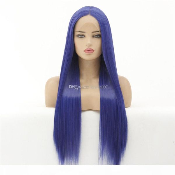 

new design 13*5 lace front straight long hair wigs blue color synthetic hair wigs drop shipping, Black