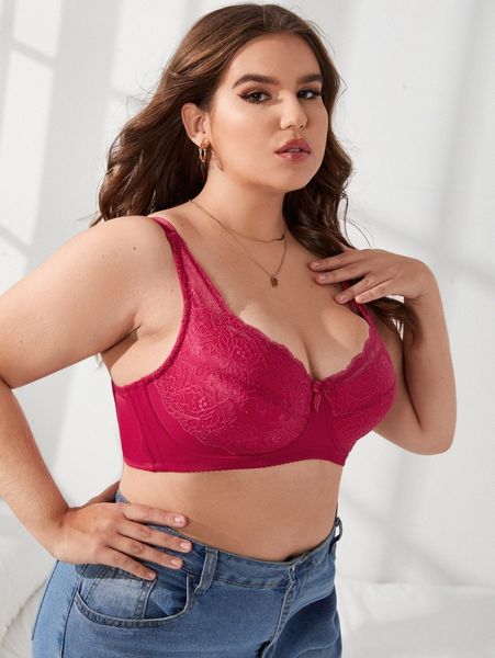 

plus contrast lace underwire bra j1eb#, Black;white