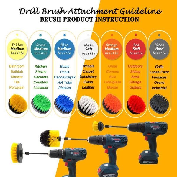 

4pcs/set drill power scrub clean brush boat cleaning supplies with extension for gel coat, wood, painted - hull bbylfy