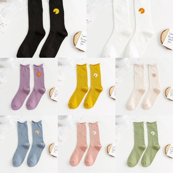 

трубка носков женских завитых подол японских носки средней socksstockings средних и корейских чулки маленькой daisy сладкой мультфильм свет, Black