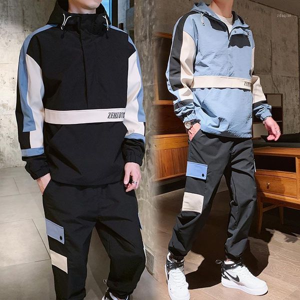

men's tracksuits timesunion men's sportswear tracksuit men patchwork hip hop streetwear jacket sweatpants jackets joggers pants se, Gray