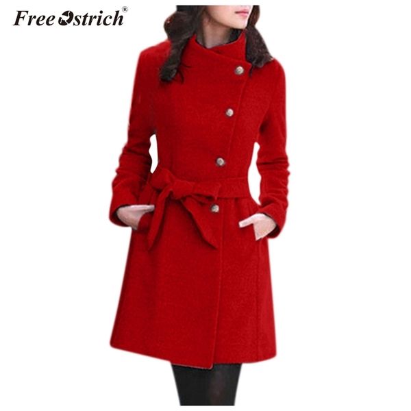 

ostrich solid womens long coats winter slim warm fashion wool blend coat and jacket elegant long ladies coats lj201128, Black