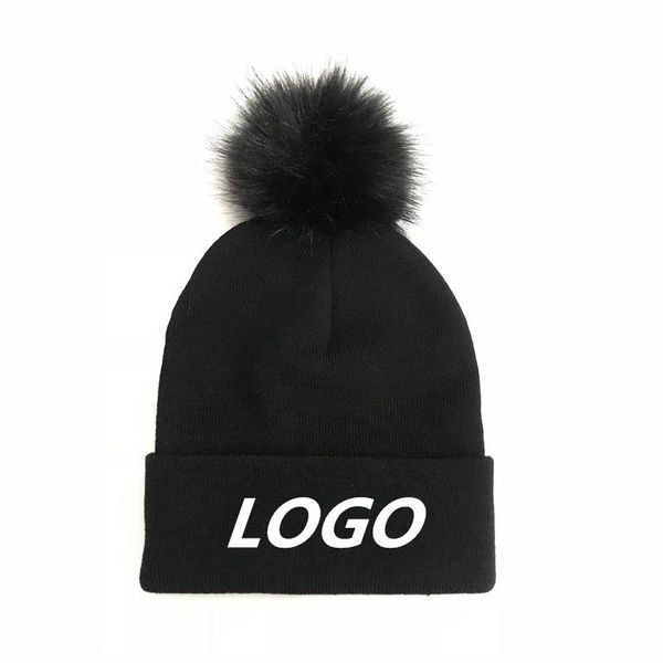 

wzcx embroidery logo removable pompom hat fashion new solid color keep warm cold protection beanie ski cap
