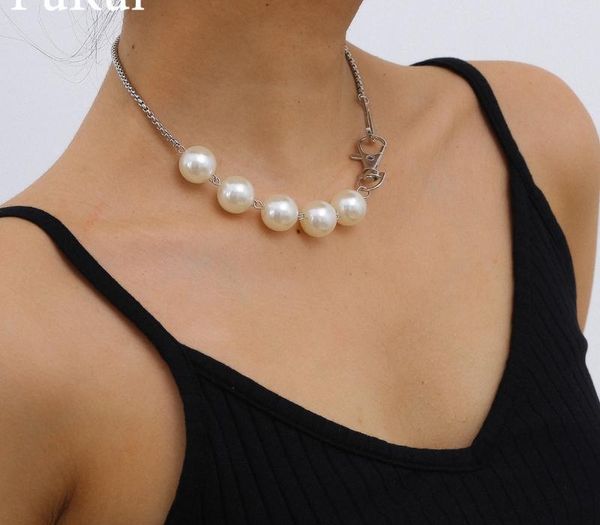 

baroque pearl choker necklace for women short gothic chains lock necklace lovers rock neck collar jewelry 202011, Golden;silver