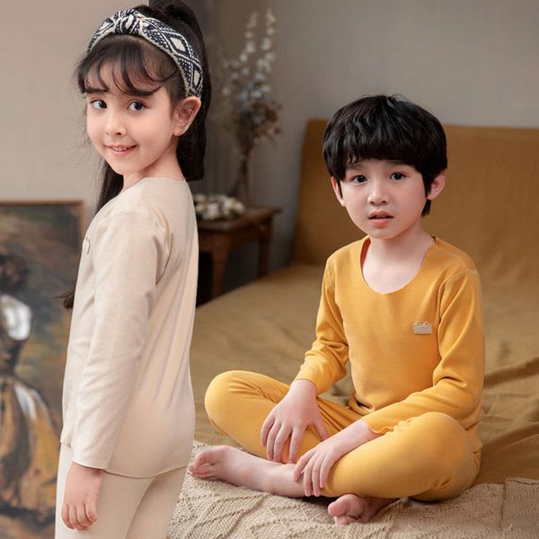 

tracels underwear derong baby children's pajamas warm boys and girls cloth autumn pants two piece set, Blue;red